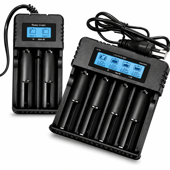 Carregador Universal de Baterias Recarregáveis 18650 26650 com Display LCD 2/4 Slots