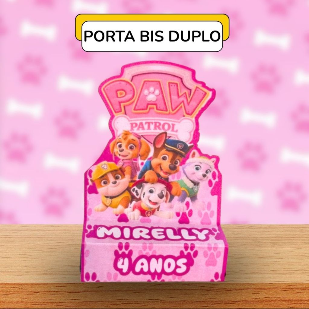 24 Porta Bis Duplo Personalizado Festa Patrulha Canina Rosa - Lembrancinha Decoração Aniversario Festa Menina