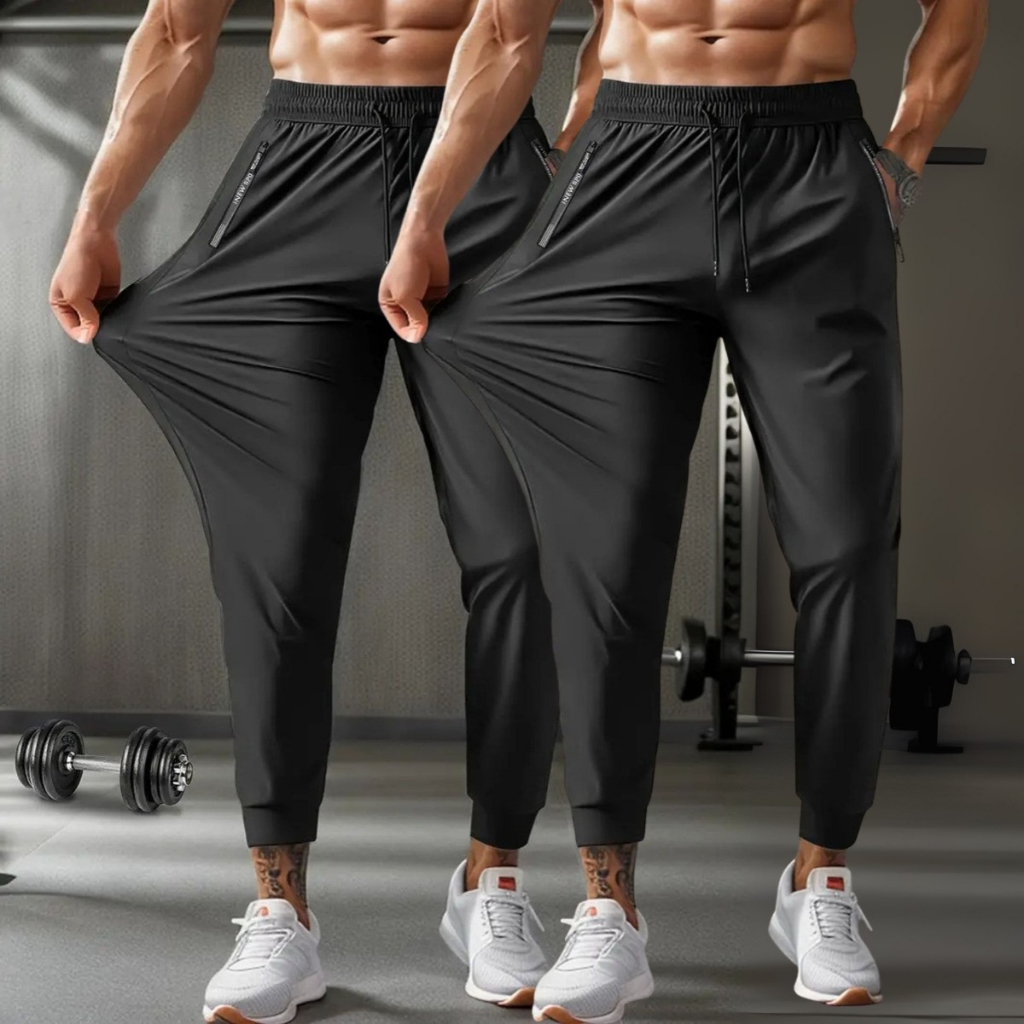 Kit 2 Calça Poliamida Jogger Preta Masculina Dry Fit Esportiva Respirável