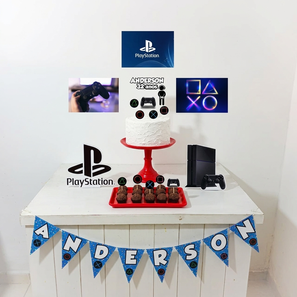Kit Festa playstation Personalizado Só Um Bolinho Festa em Casa Aniversário Infantil adulto Mesversário  lembrancinha