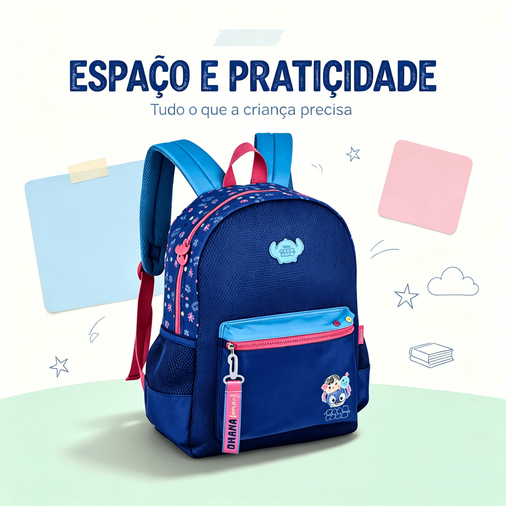 Mochila Disney Stitch Infantil Escolar Criança Passeio Menino Menina