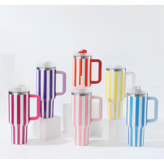 Copo térmico de 1200ML, listra，parede dupla, isolamento a vácuo, aço inoxidável 304 com canudo, à prova de vazamentos