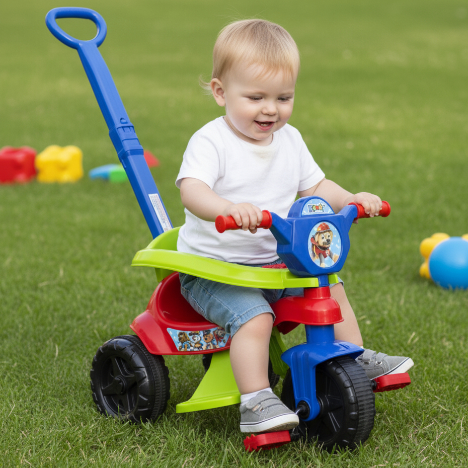 Triciclo Velotrol Motoca Menino 1 ano Completa Acompanha Pedal, Protetor, Empurr
