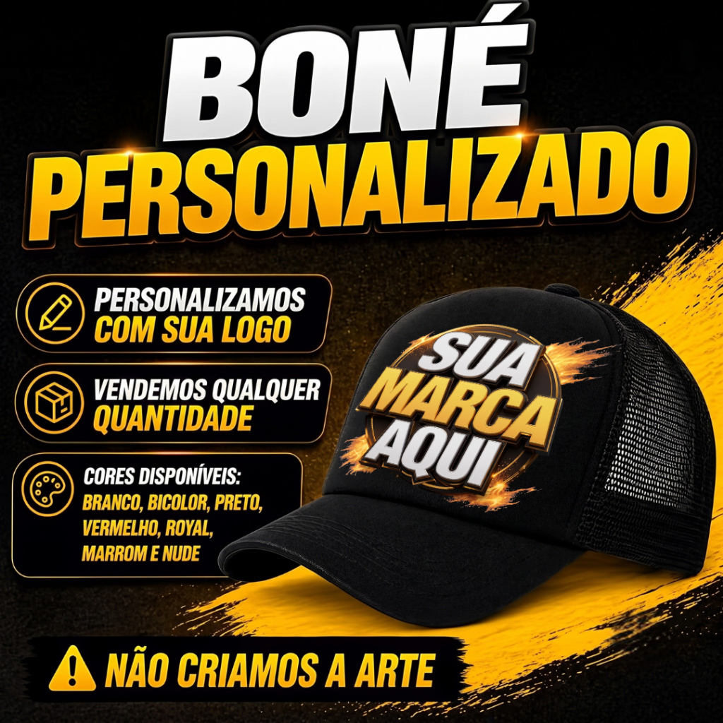 Boné Personalizado Trucker Premium Com Sua Logo DTF Foto Nome Estampa Ajustável Presente