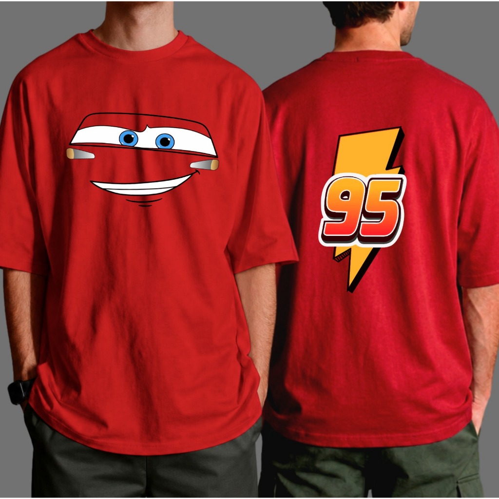 Camiseta Oversized Vermelha Carros Corrida Estampa Relampago Mcqueen Desenho Masculina Streetwear