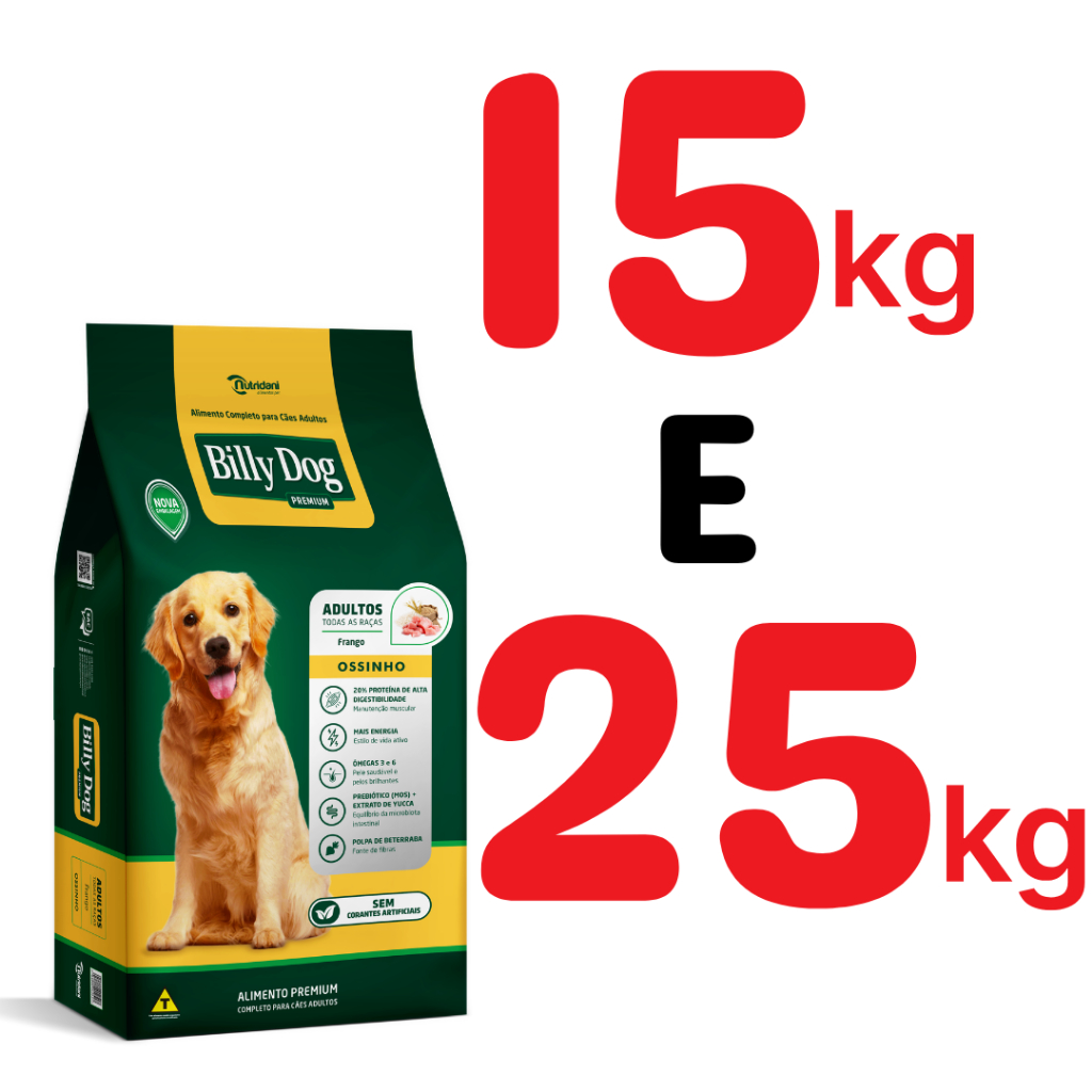 Ração Billy dog ossinho Frango para cães adultos 15Kg 25Kg| nutrição completa