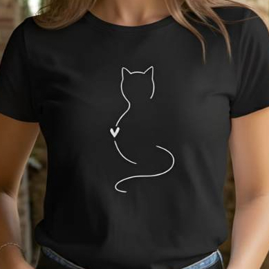 Camiseta Feminina T-shirt Estampada Gato Coração - Algodão Premium Fio 30.1 - Casual Básica Estilosa