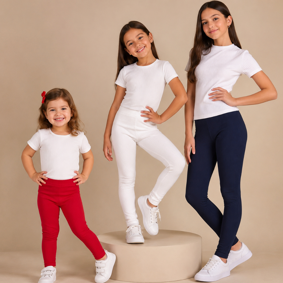Kit Legging Infantil Menina Canelada Roupas Infantis Infanto Juvenil Calça Legg