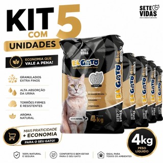 Kit 5 Areia Sanitária Higiênica El Gato Premium Extra fina Anti Odor Sete Vidas 20 kg Total