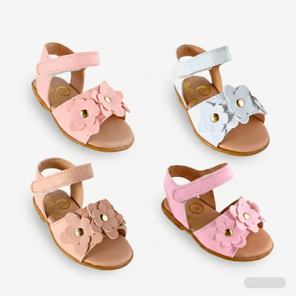 Sandália Infantil Bebê Menina Flores Calçado Feminino Sapatinho Macio Antiderrapante Papete Bella Artes Kids 16 ao 22