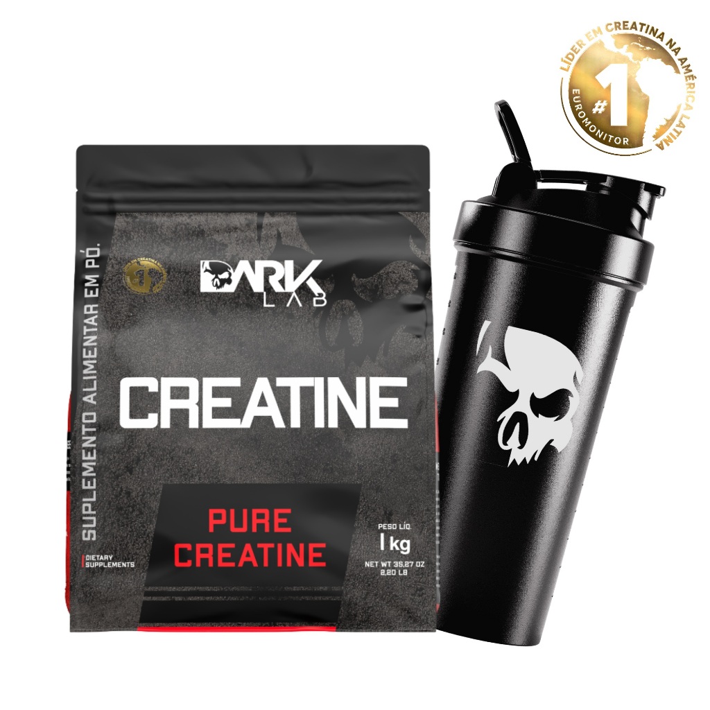 Creatina refil 1kg monohidratada + Coqueteleira Fuse com Rede 700ml Preta - Dark