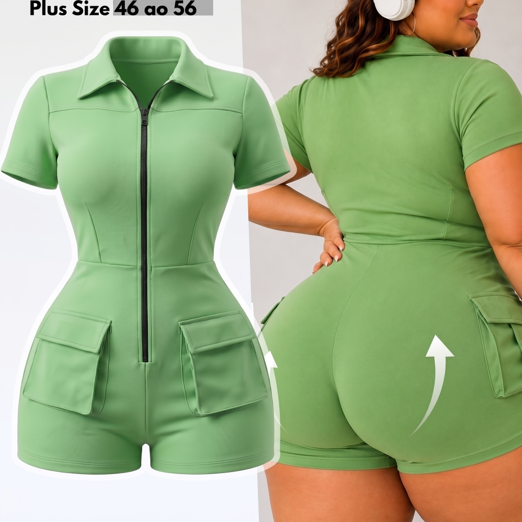 Macaquinho Academia Plus Size Roupa De Esporte Feminino Academia Treino Atividade Física Plus Levanta Bumbum 46 ao 56