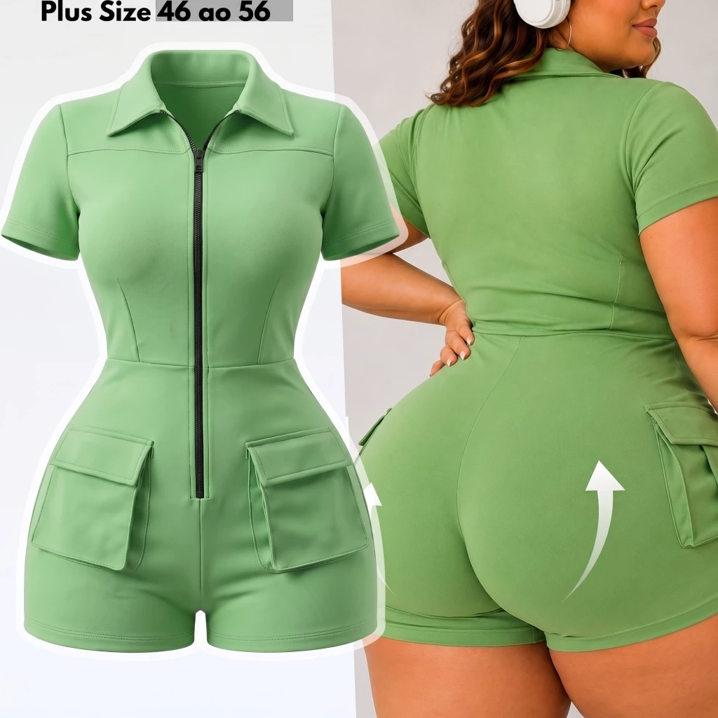 Macaquinho Academia Plus Size Roupa De Esporte Feminino Academia Treino Atividade Física Plus Levanta Bumbum 46 ao 56 — imagem 1