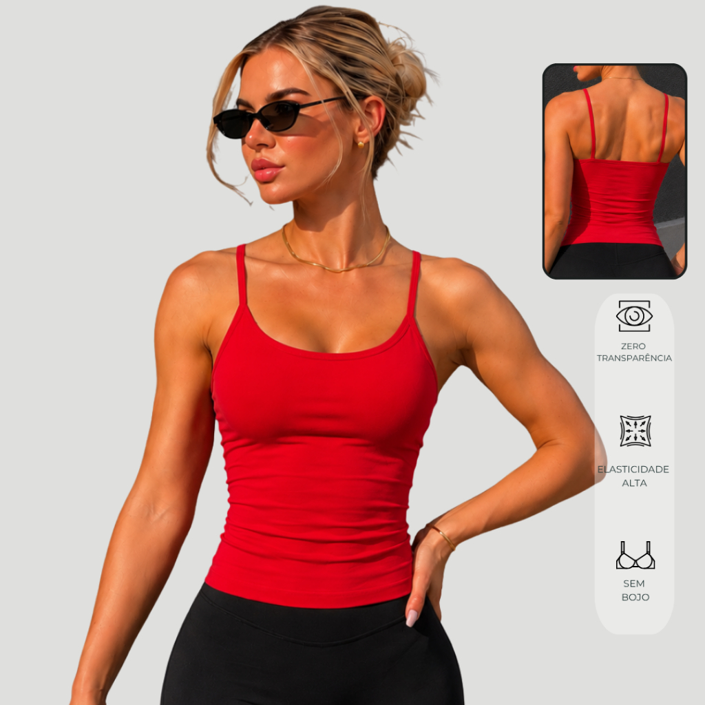 Regata Feminina Academia Poliamida Camiseta Fitness Slim Fit Zero Transparência Confortável Corrida