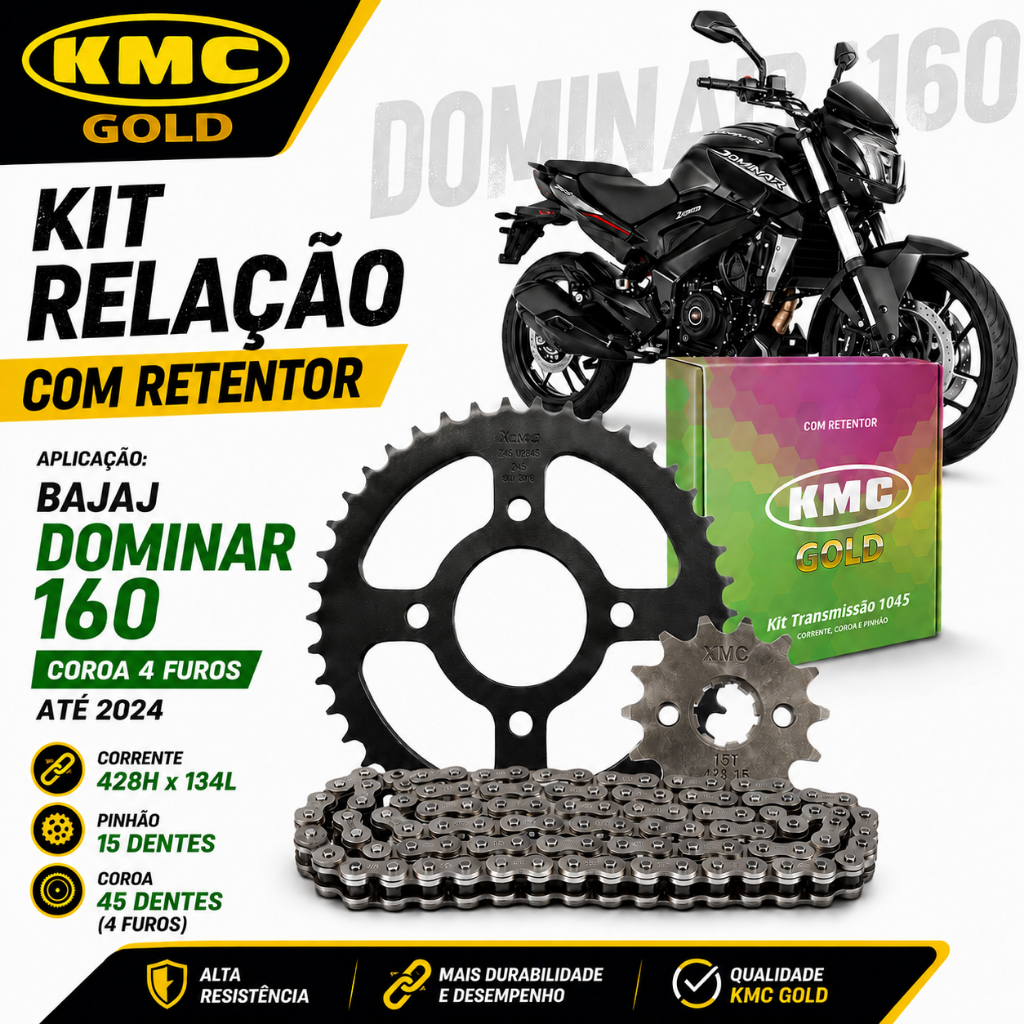 Kit Relação Transmissão Bajaj Dominar 160 Kmc Com Retentor Preto
