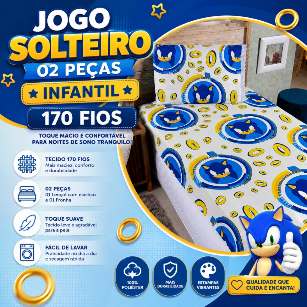 Kit Lençol 2 Peças Solteiro Infantil Microfibra 170 Fios Com Elástico Estampa Desenhos Personagem Divertidos