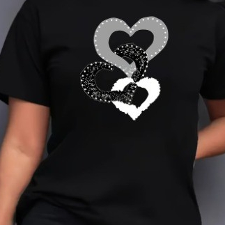 Camiseta Blusa Feminina Over Estampada Três Corações 100%Algodão Estilosa Casual Dia a Dia
