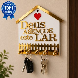 Porta Chave Quadro Decorativo Modelo Deus abençoe este Lar MDF