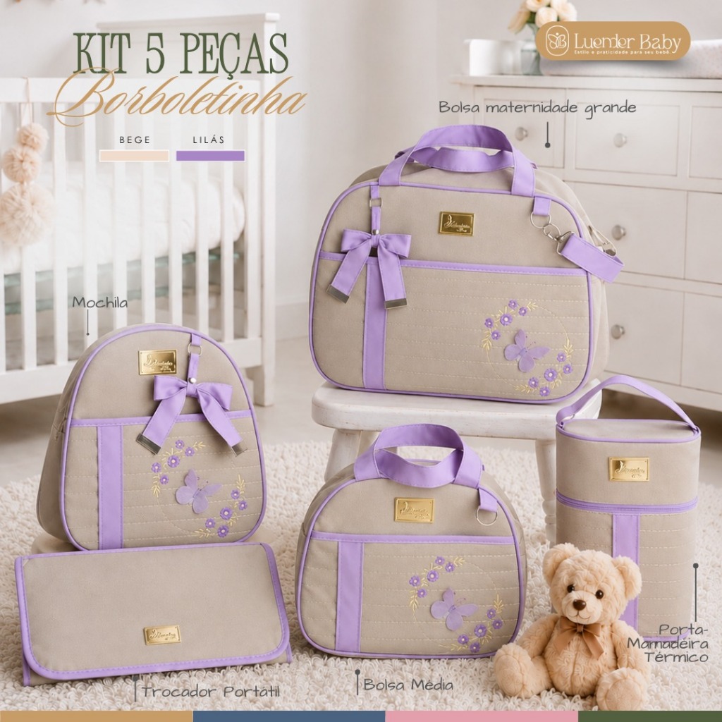 Kit Bolsa Maternidade Menino/Menina Mala de Luxo Térmica Impermeável Luender Baby