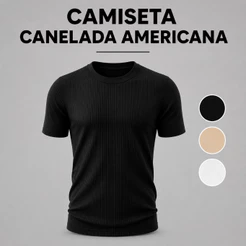 Camiseta Masculina Canelada Slim Fit Estilo Americana Ribana Justa ao Corpo Streetwear Rapper