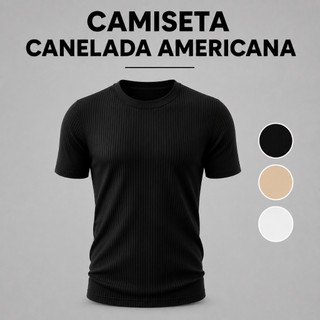 Camiseta Masculina Canelada Slim Fit Estilo Americana Ribana Justa ao Corpo Streetwear Ra…
