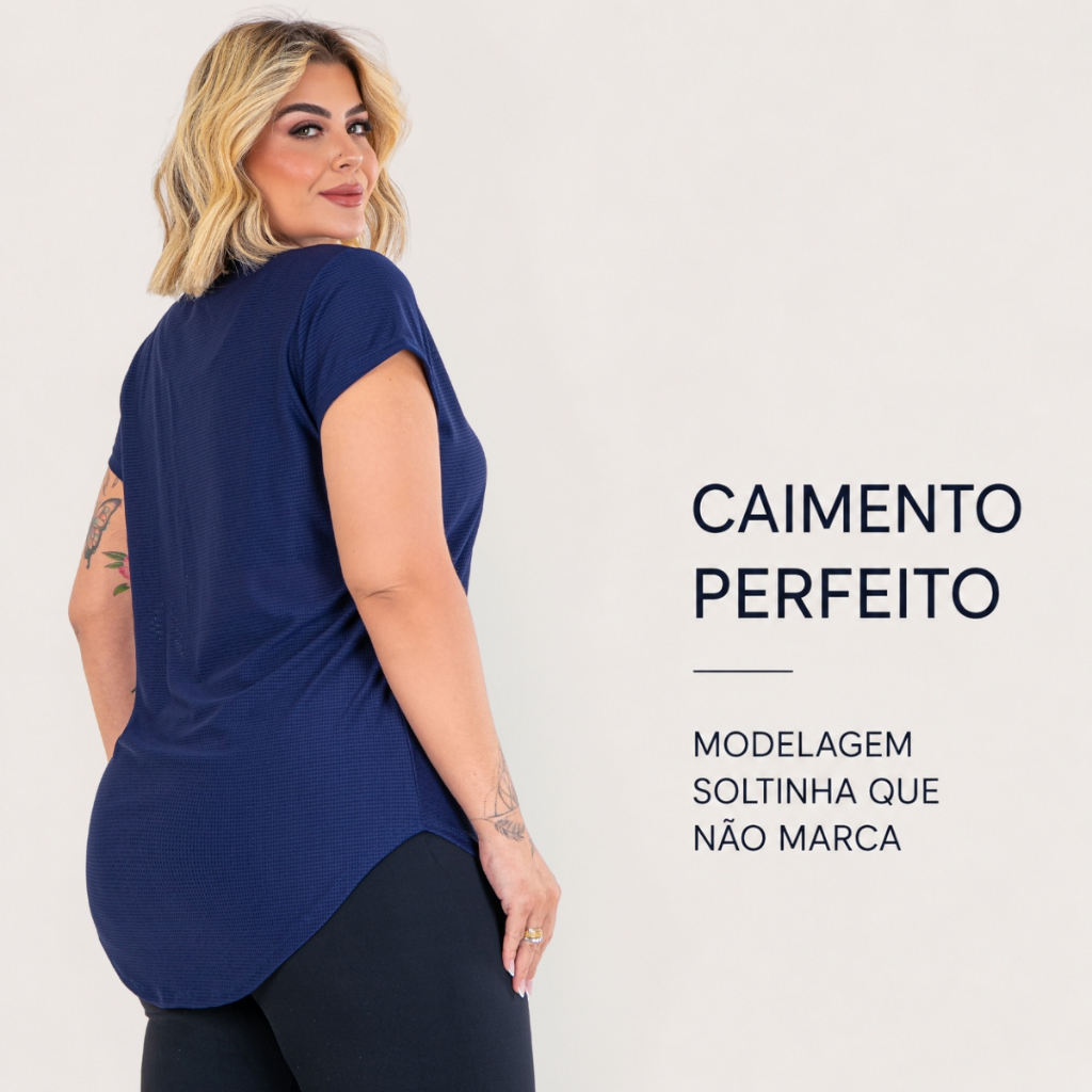 Blusa Plus Size Feminina Tapa Bumbum Dry Fit Malha Leve Respirável Academia Fitness Corrida — imagem 2 de 2