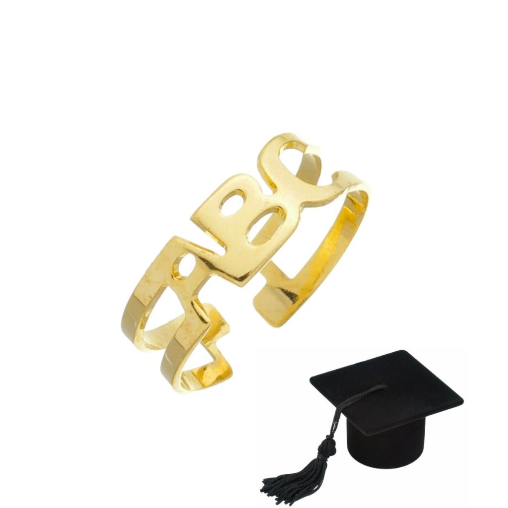 Anel ABC Ajustável Escolar Formatura infantil Menino e Menina Folheado a Ouro 18k