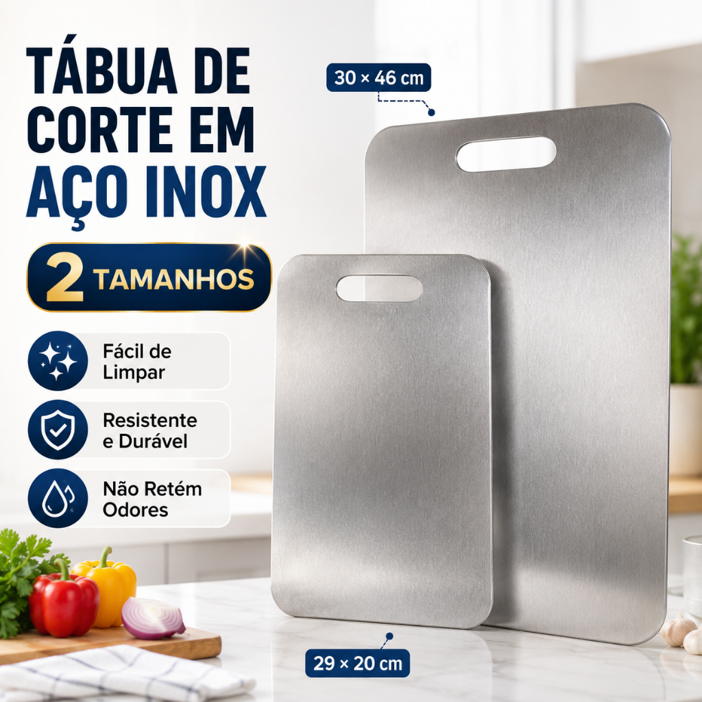 Tábua de Corte Aço Inox 20x29/30x46cm para Carne Legumes Frutas Cozinha Fácil de Limpar