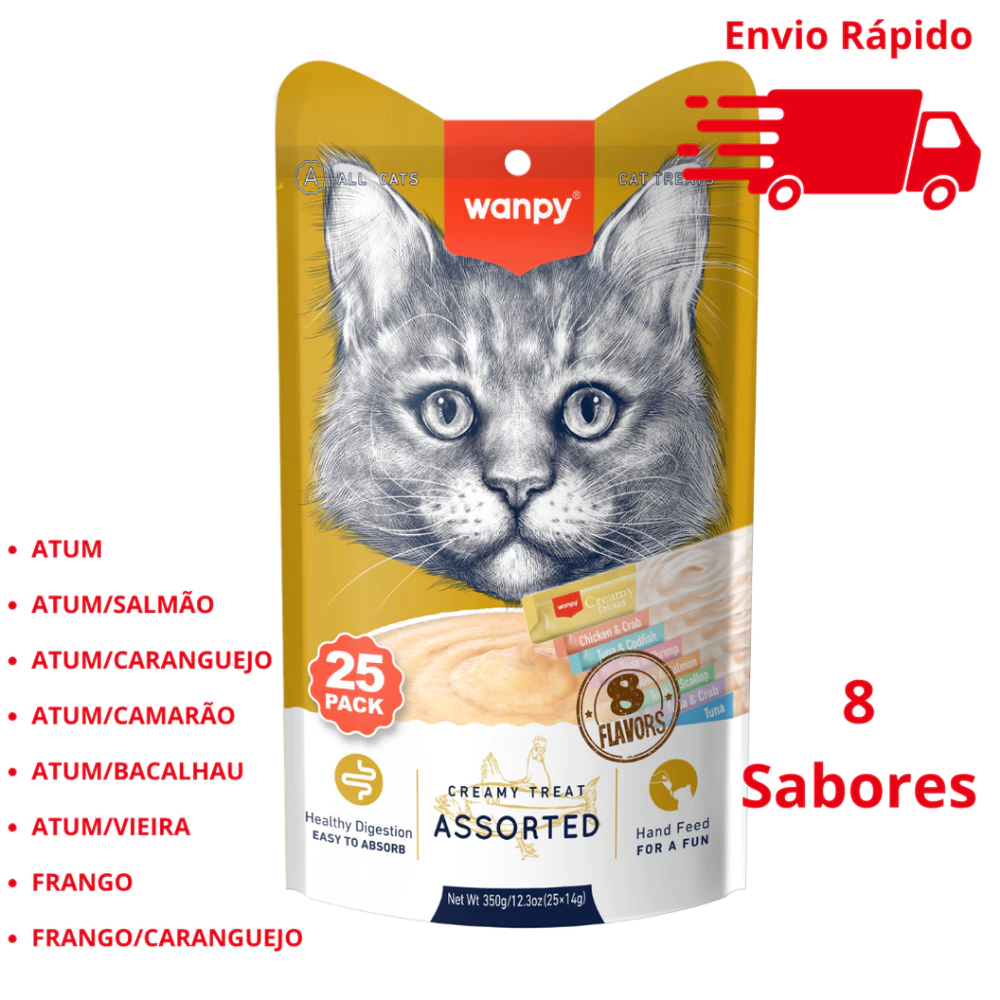 Petisco para Gato Wanpy Truly Creamy Sabores Sortidos Pacote 700g/350g com 50un ou 25un
