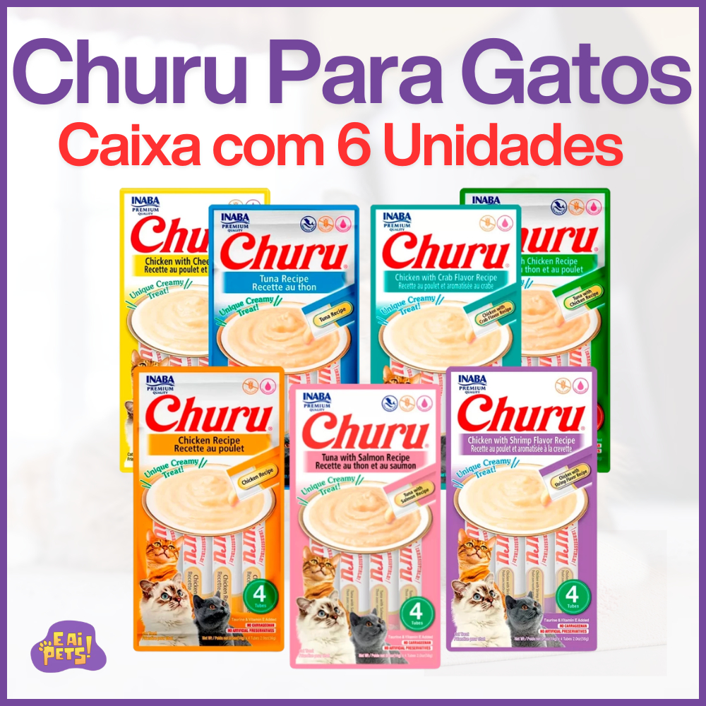 Petisco Churu para Gatos Inaba Cremoso Caixa com 24 Sachês (6 Embalagens 4 Unidades)
