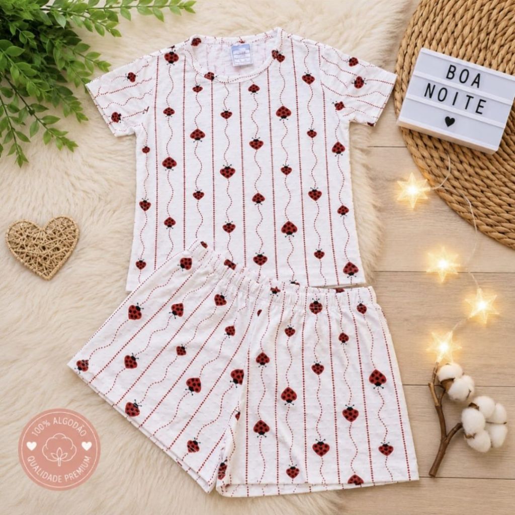 Pijama Infantil Estampa Sortida Kids Menina Menino Criança  Estampado Verão Manga Curta Calor Roupa Dormir
