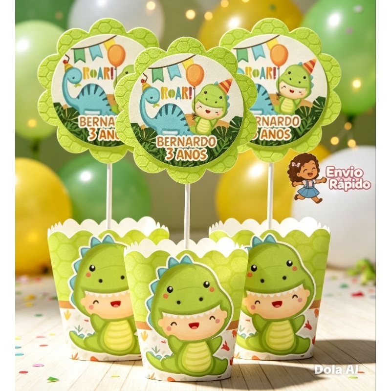 kit  Centro de Mesa Personalizado Caixa Cachepot Dino Baby Cachepô Enfeite Arranjo