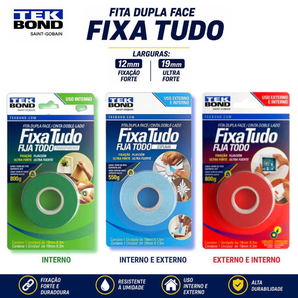 Fitas Dupla Face TEKBOND Fixação FORTE INTERNA e EXTERNA