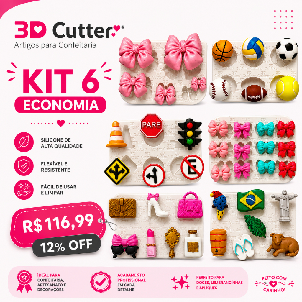 Combo Moldes Silicone para Artesanato - Kit 6 unidades - 17% OFF ( Escolha os modelos no chat)