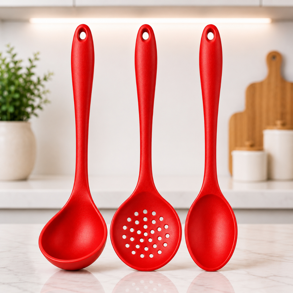 Kit 3 Utensílios Silicone Premium Antiaderente Não Risca Panelas Resistente 230°C BPA Free Cozinha