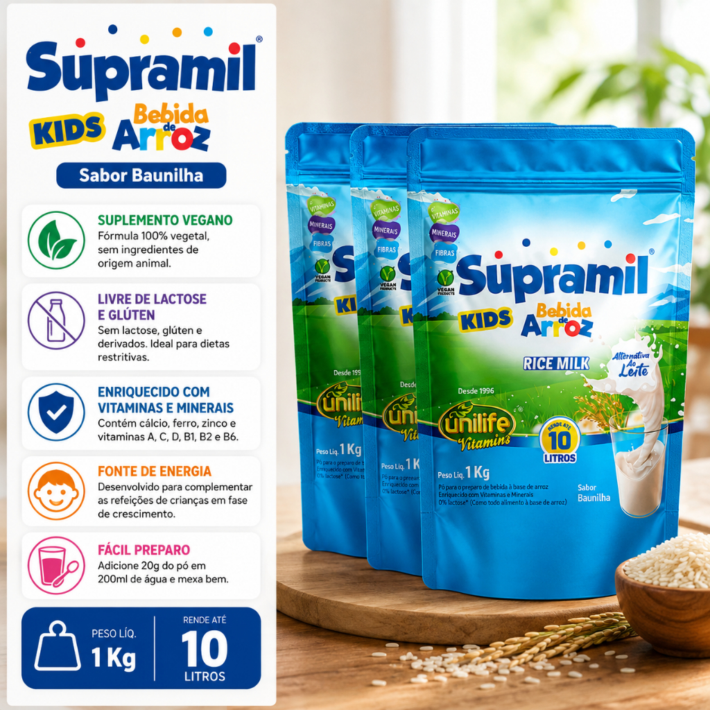 Kit 3 Supramil Bebida de Arroz Kids Unilife 1Kg