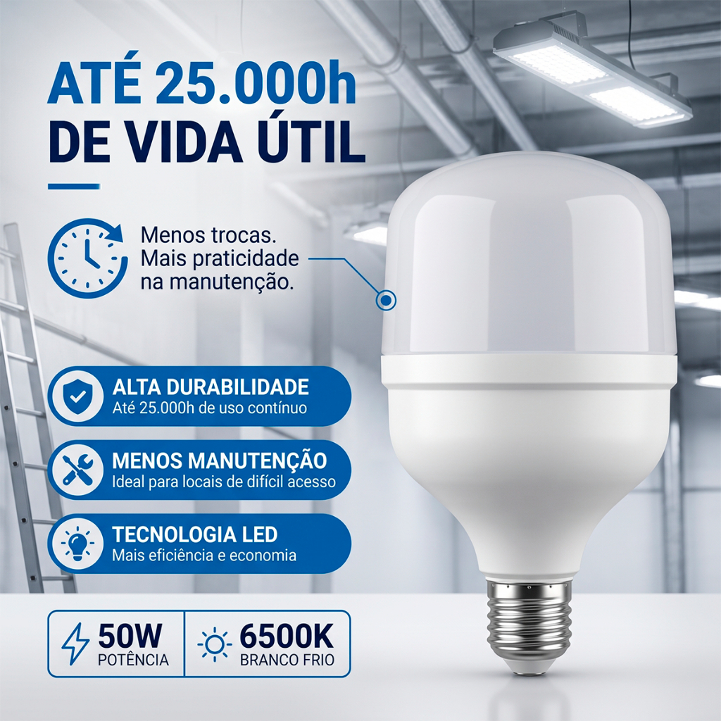 KIT 2 Lâmpada 50W LED ALTA POTENCIA Bulbo Branco Frio 6500k
