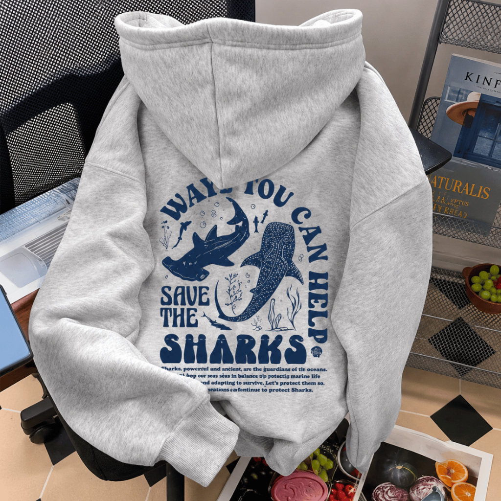 Moletom Sharks Canguru Adulto Estampa Tubarão 1144 com Capuz Flanelado Blusa de Frio