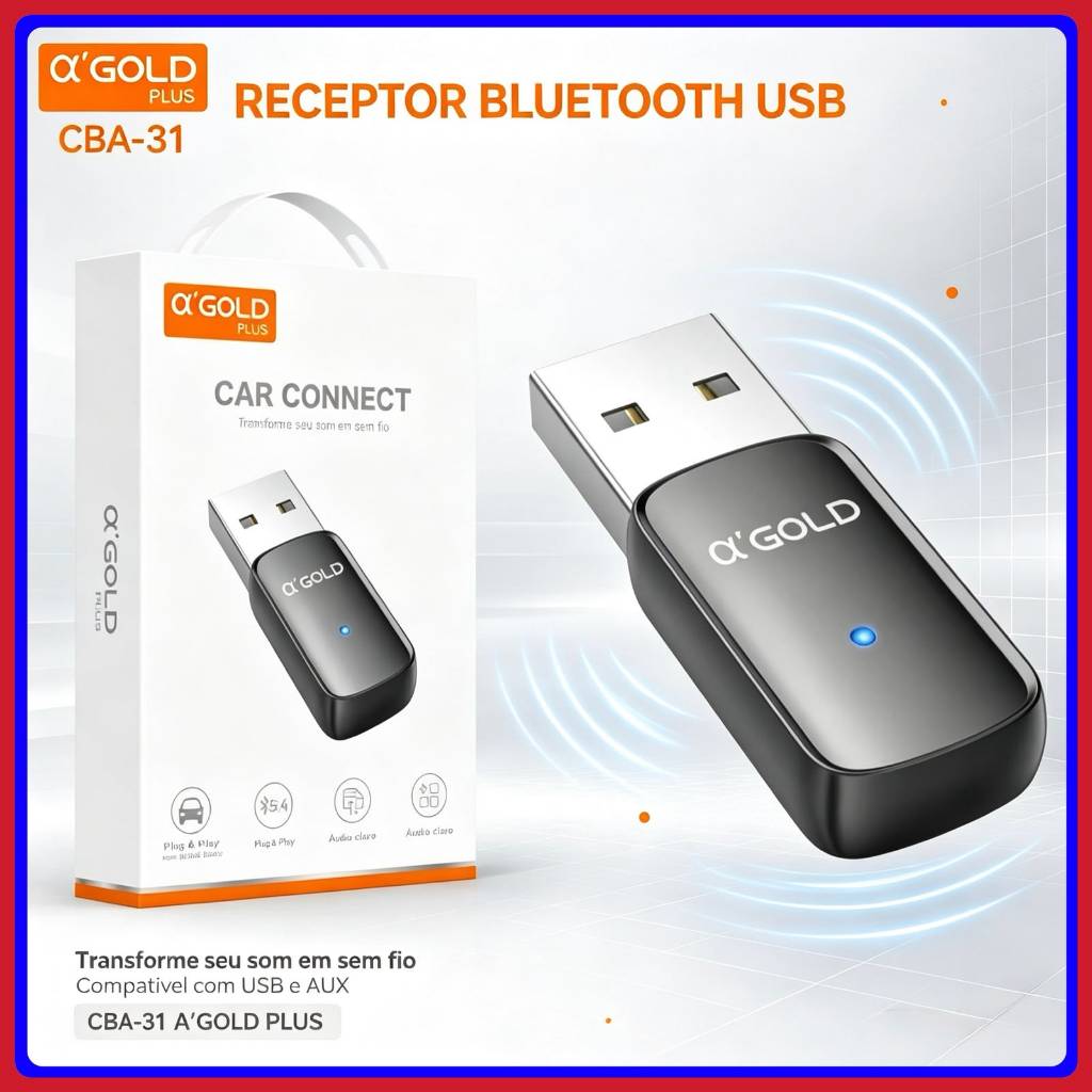 Receptor Bluetooth USB Adaptador De Áudio Para Carro Som Automotivo Caixa De Som Entrada USB Modo Auxiliar A'GOLD CBA‑31