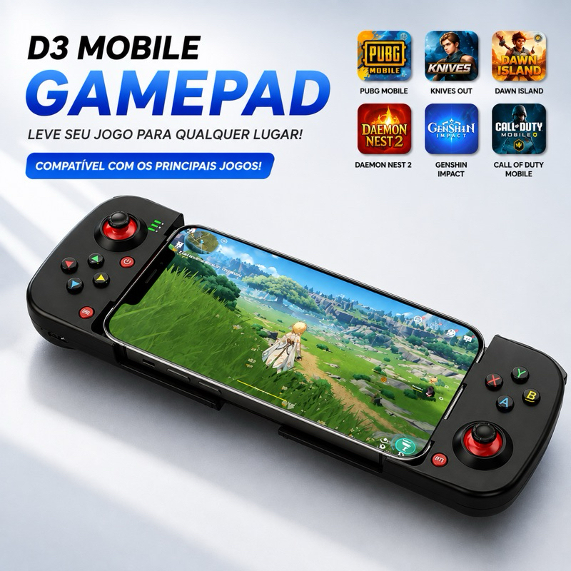 Gamepad D3 Para Celular E Computador - Controle Sem Fio com Alta Precisão, Compatível com Android e PC