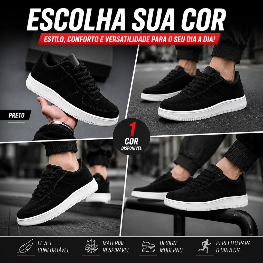 Tênis Streetwear Masculino Camurça – Confortável para Academia e Corrida Promoção Do 34 ao 43