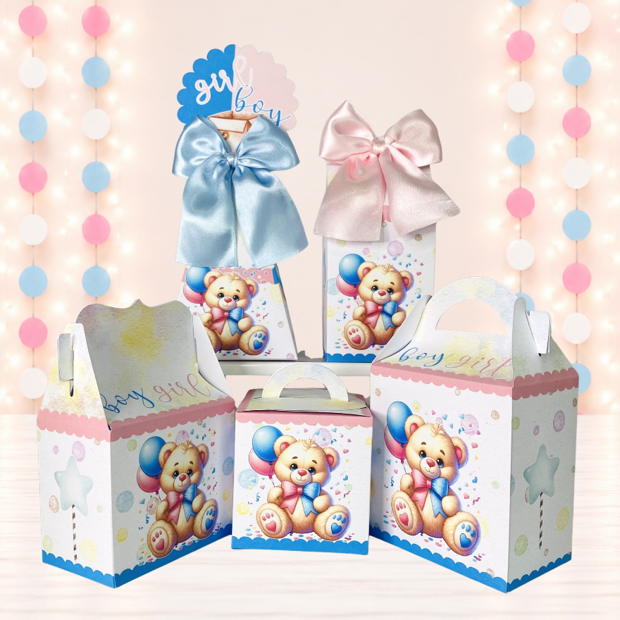 Kit Caixas Chá Revelação Urso Rosa e Azul /  Festa Infantil / Aniversário / NÃO Personalizado