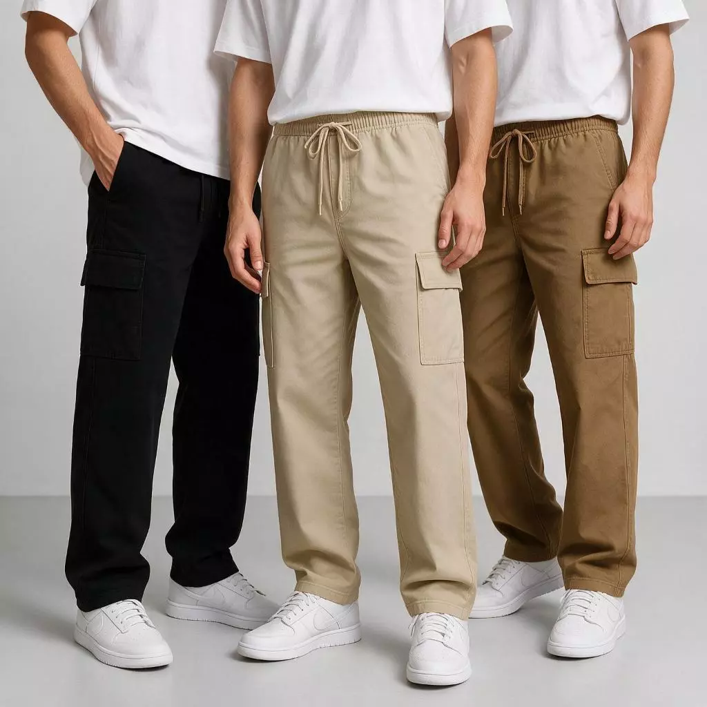 Calça Cargo Masculina Streetwear Oversized Cordão Larga P ao GG 3 Cores — imagem 1