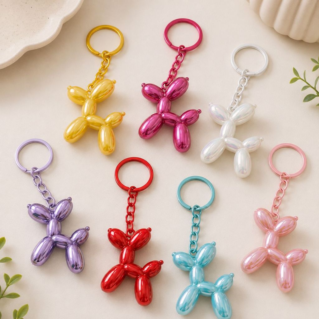 Chaveiro Metal - Cachorro Cachorrinho Balão Inflado - Diversas Cores Furta-Cor - 5x4,5cm | Pingente Fashion Bolsa Chaves