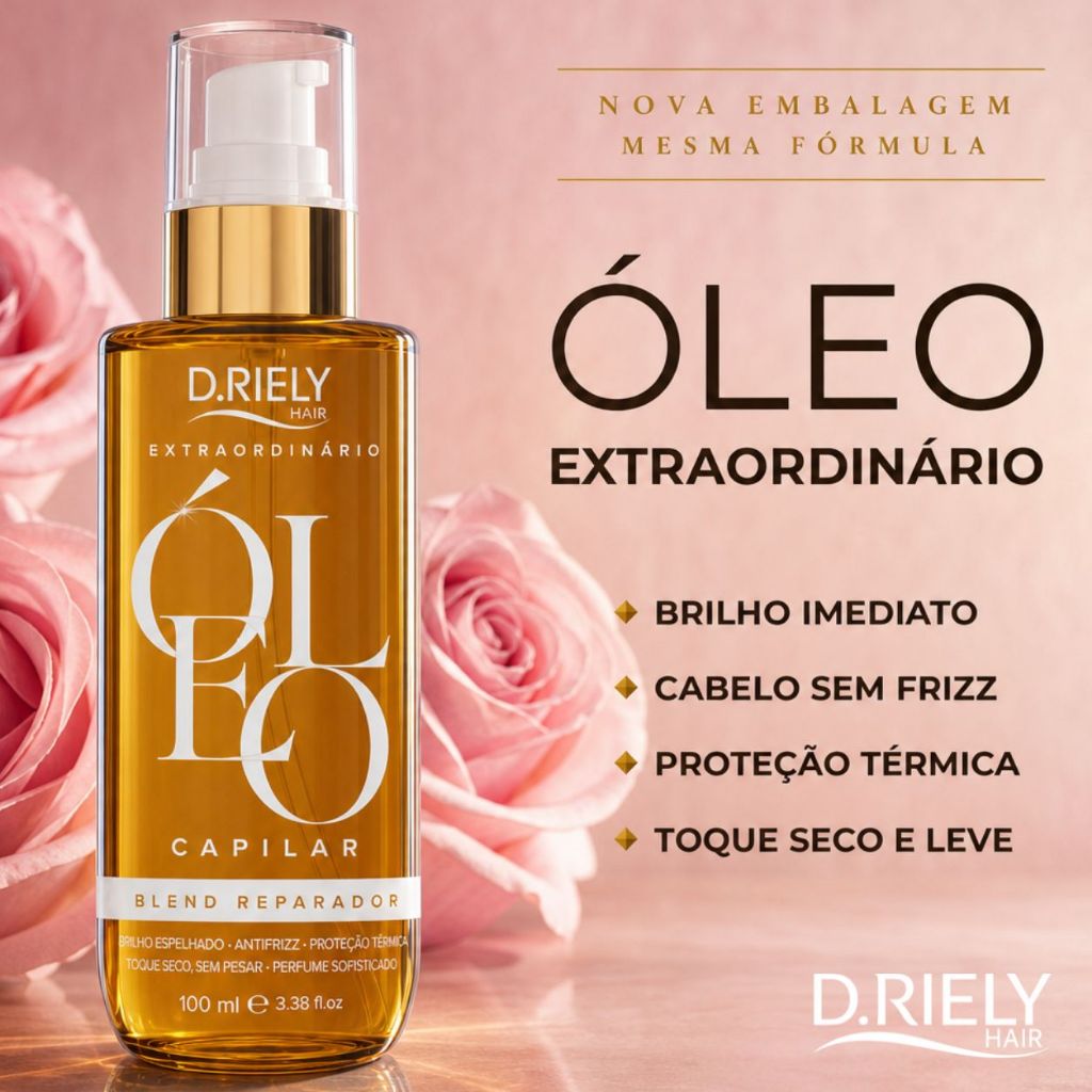 Óleo Extraordinário D.Riely Hair Óleo de Argan Capilar Antifrizz Hidratação Brilho Reparador de Pontas Cabelo Ressecado