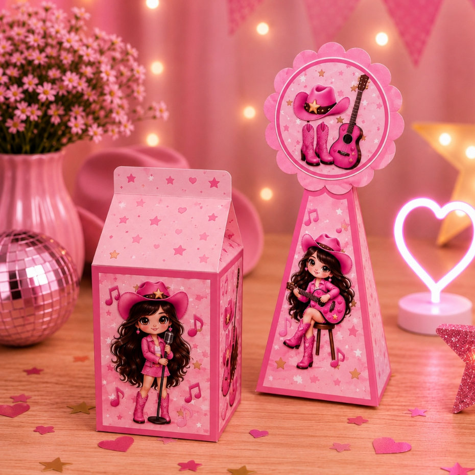 KIT CAIXINHAS MILK+PIRAMIDE  BOIADEIRA - COWGIRL - PERSONALIZADOS-FESTA INFANTIL-LEMBRANCINHAS