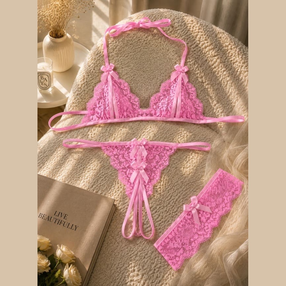 Langerie sexy Conjunto Apressadinha Renda Com Perneira De Brinde