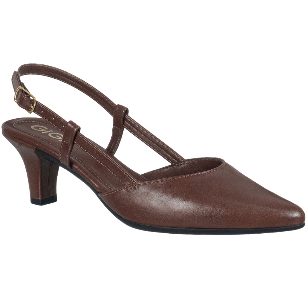 Scarpin Feminino Slingback Aberto Atrás Salto Kitten Médio Bico Fino Fivela Ajuste Lilian GiGiL