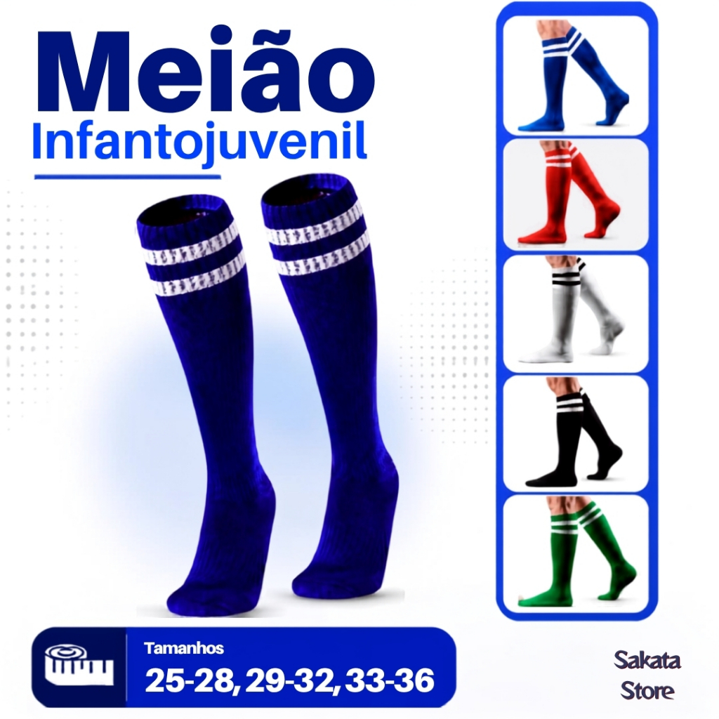 Kit com 2, 3, 6 ou 12 Pares de Meião de Futebol Cano Alto Listras Meia Jogador Infantil Juvenil Esporte Treino Corrida