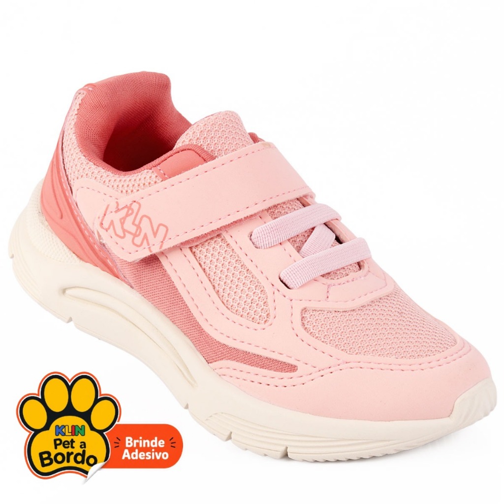 Tênis Infantil Menina Klin Original New Sport Rosa com Velcro e Elástico Anatômico